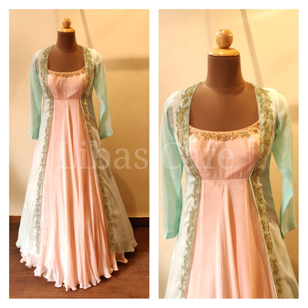 Mint & Pink Cape Gown